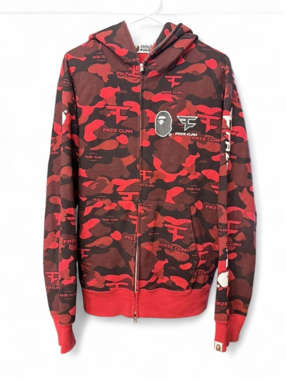BAPE x FAZE CLAN FULL ZIP HOODIE RED XL